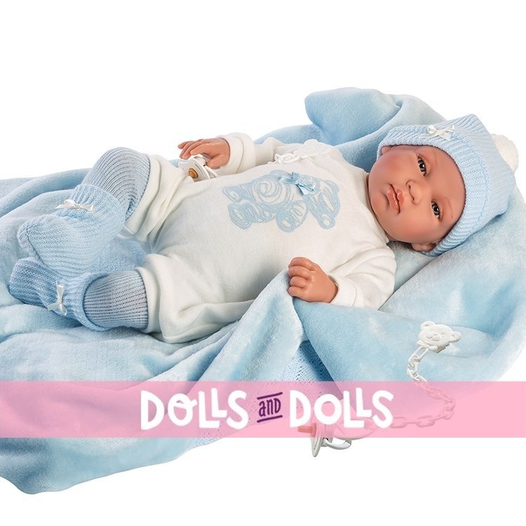 Bambola Llorens 44 cm - Tino piangente con coperta blu