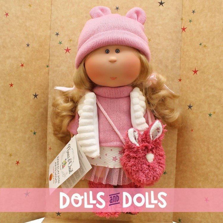 Bambola Nines d'Onil 30 cm - Mia bionda con set invernale rosa e bianco
