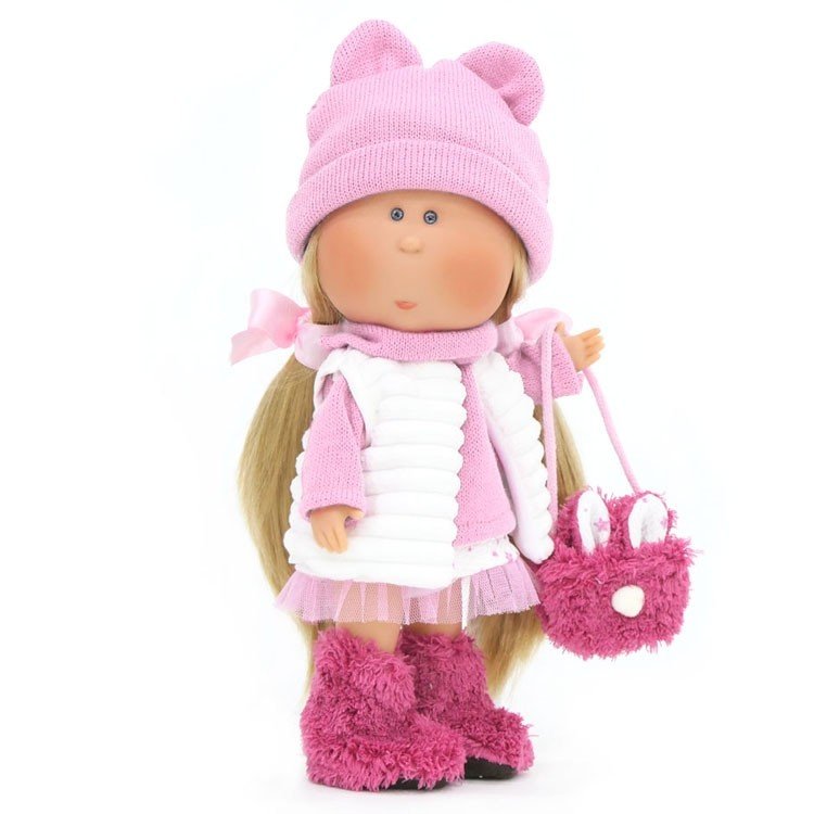 Bambola Nines d'Onil 30 cm - Mia bionda con set invernale rosa e bianco