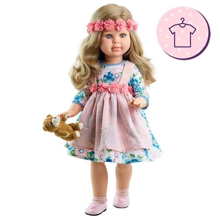 Completo per bambola Paola Reina 60 cm - Las Reinas - Alma vestito a fiori e orsetto