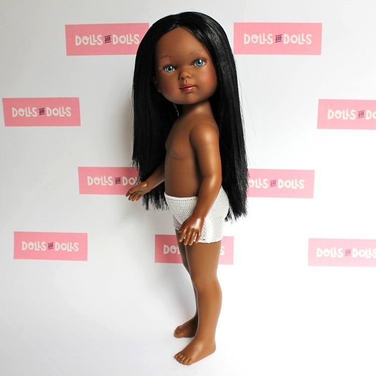Bambola Vestida de Azul 28 cm - Carlota afro-americana con capelli lisci senza vestiti