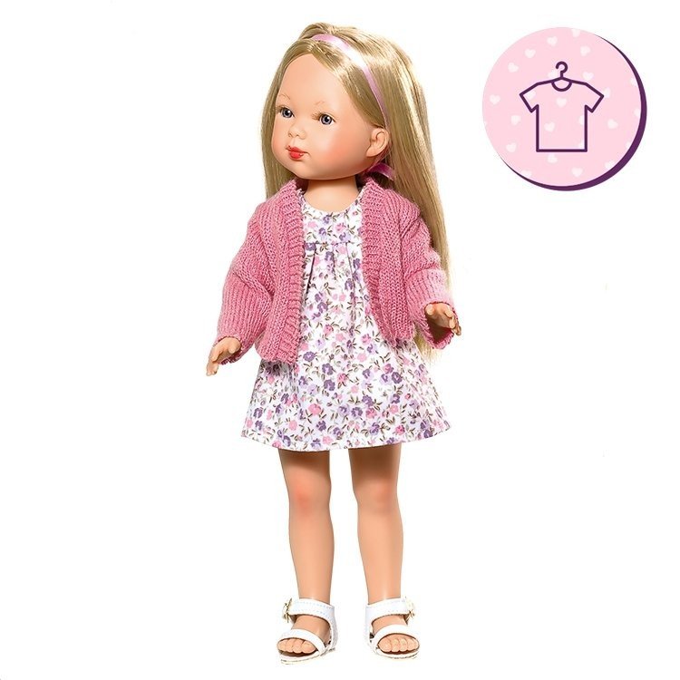 Completo per bambola Vestida de Azul 28 cm - Carlota - Abito a fiori con giacca rosa