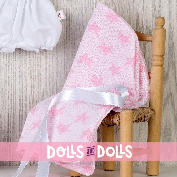 Completo per bambola Así 20 cm - Tutina bianca e coperta con stelle rosa per bambola Bomboncín