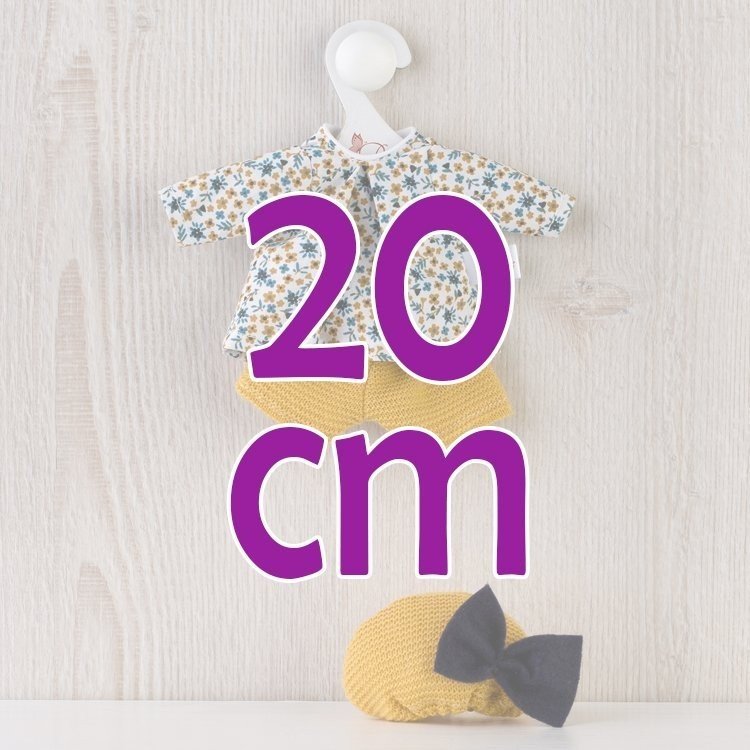Completo per bambola Así 20 cm - Completo camicia floreale e pantaloni senape per bambola Bomboncín