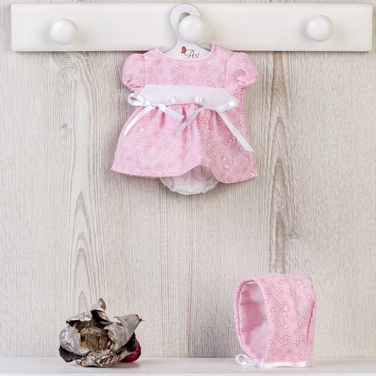 Completo per bambola Así 28 cm - Abito rosa stampa fiori bianchi con cappuccio per Gordi