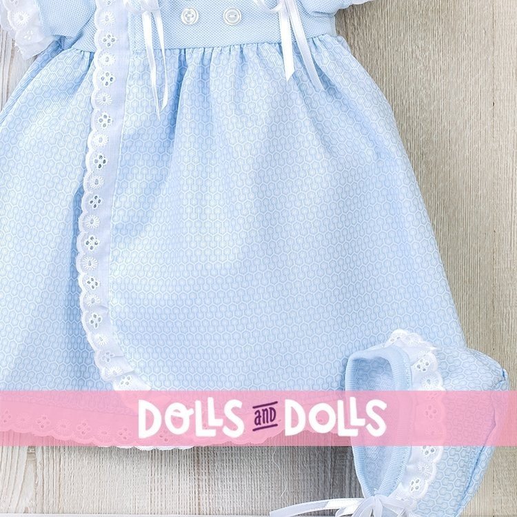 Completo per bambola Así 46 cm - Vestitino per bebè in piqué blu cucito per Leo