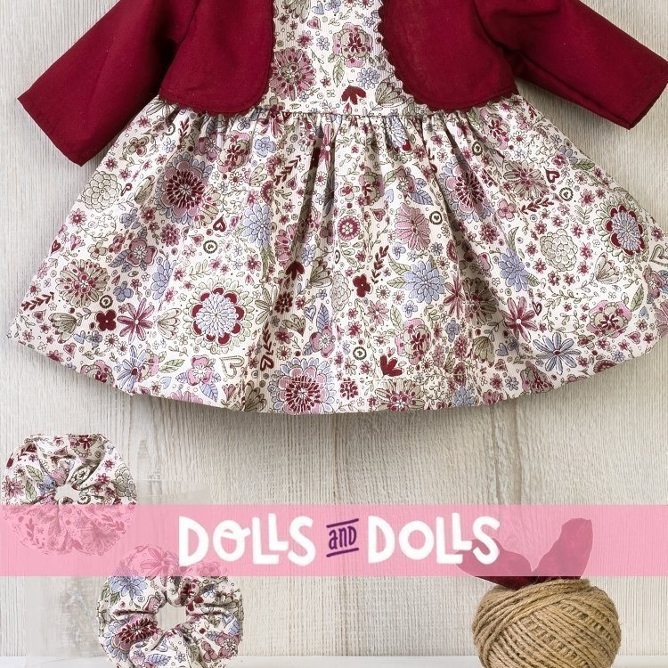 Completo per bambola Así 46 cm - Abito stampa floreale bordeaux con giacca per Noor