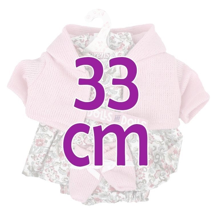 Vestiti per bambole Llorens 33 cm - Completo stampato a fiori con giacca e stivaletti rosa