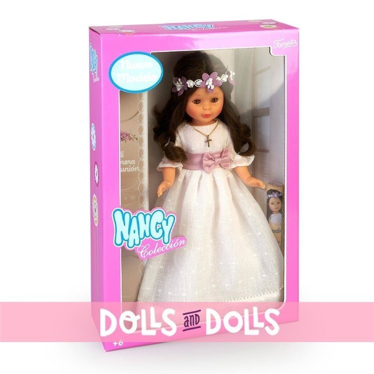 Bambola collezione Nancy 41 cm - Brunetta comunione con corona di fiori