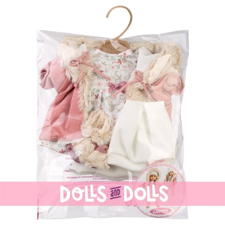 Vestiti per bambole Llorens 35 cm - Ensemble natura con giacca e calze rosa e berretto bianco