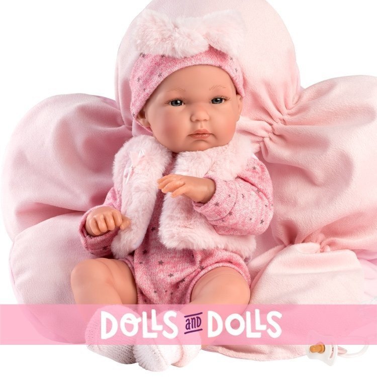 Bambola Llorens 35 cm - Bimba con cuscino rosa