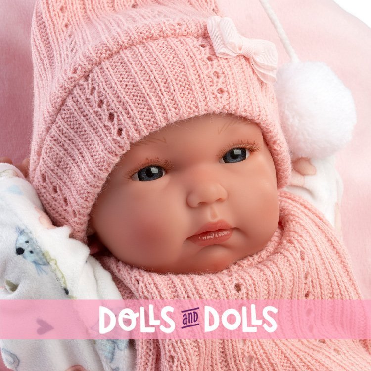 Bambola Llorens 35 cm - Bimba Neonata con abito stampato a gattini
