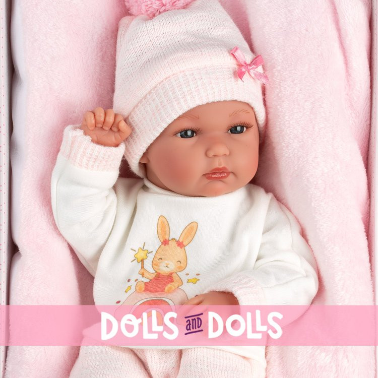 Bambola Llorens 35 cm - Bimba con cuscino rosa