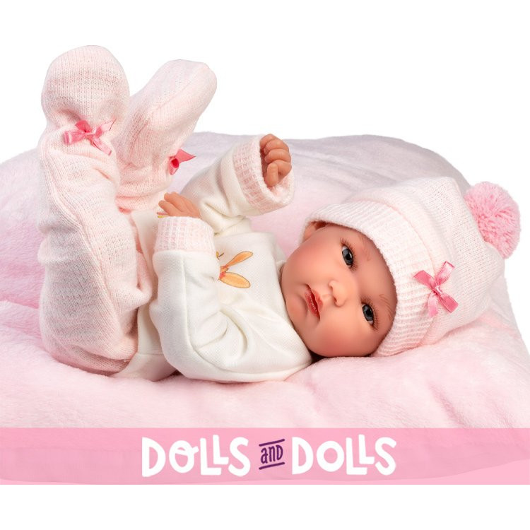 Bambola Llorens 35 cm - Bimba con cuscino rosa