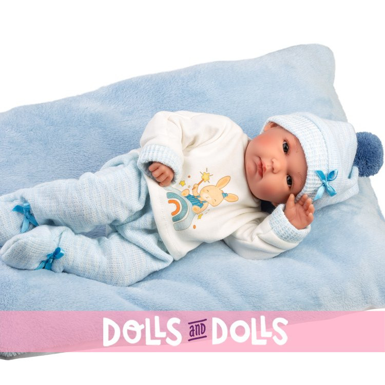 Bambola Llorens 35 cm - Bimbo con cuscino azzurro