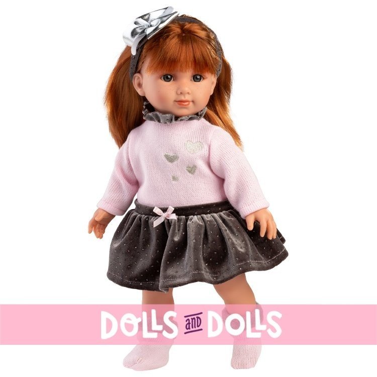 Bambola Llorens 35 cm - Nicole con maglione rosa e gonna nera