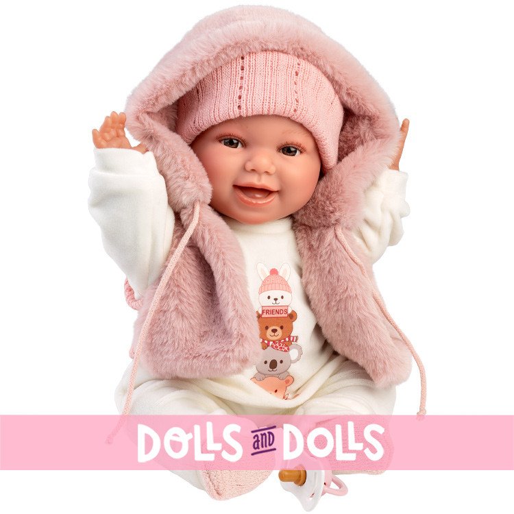 Bambola Llorens 38 cm - Chloe sorride con un completo con stampa animalier