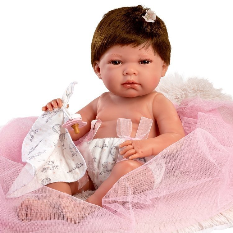 Bambola Llorens 40 cm - Nica neonata con cuscino rosa