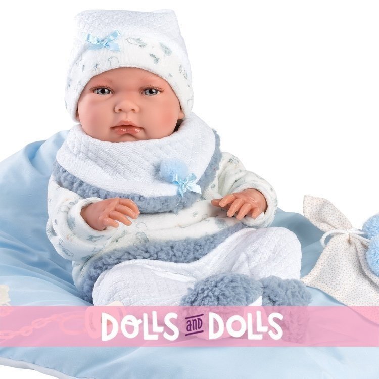 Bambola Llorens 40 cm - Nico neonato con cuscino azzurro