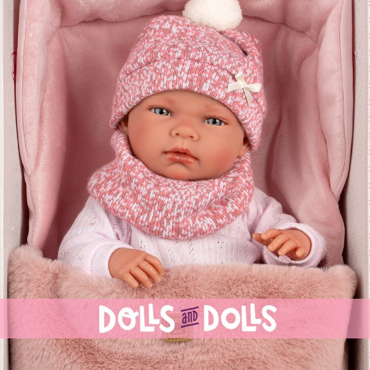 Bambola Llorens 40 cm - Nica neonata con un sacco a pelo rosa