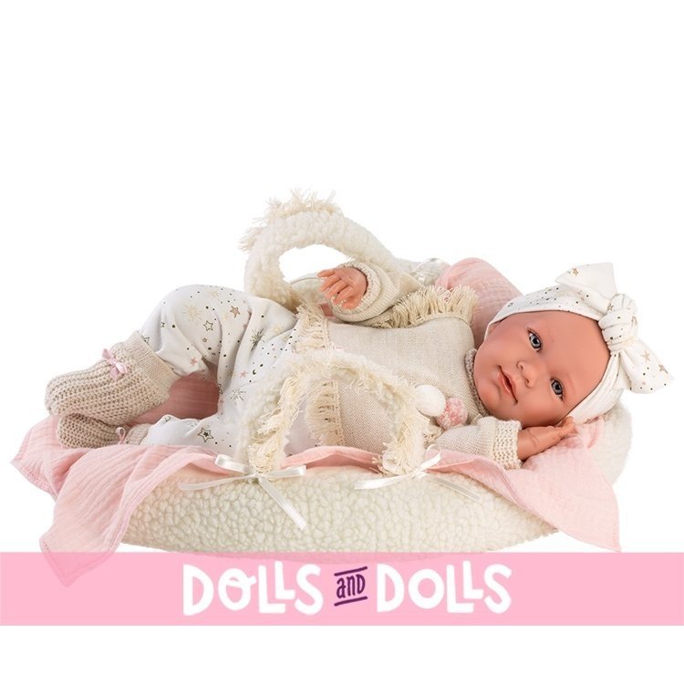 Bambola Llorens 40 cm - Mimì piangente neonato con navicella