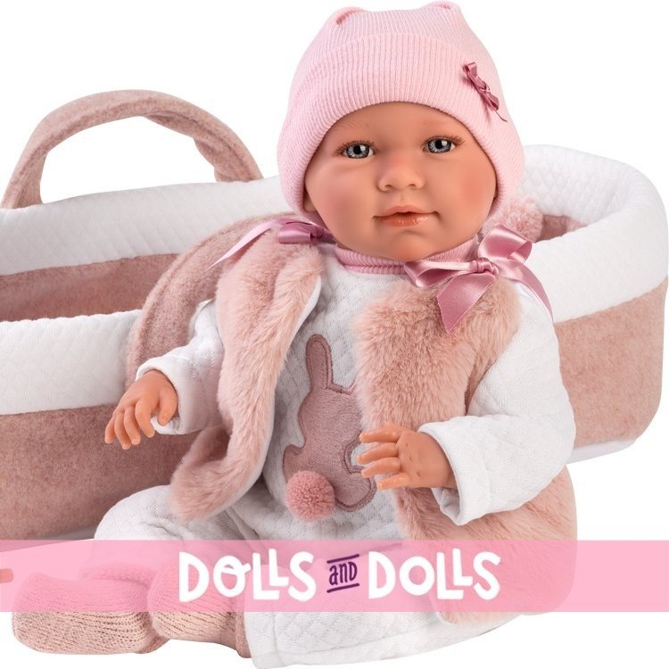 Bambola Llorens 40 cm - Neonata Mimì piangente con navicella rosa
