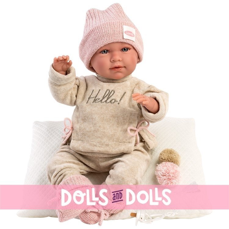 Bambola Llorens 40 cm - Mimì piagnucolona neonata "Hello" con cuscino