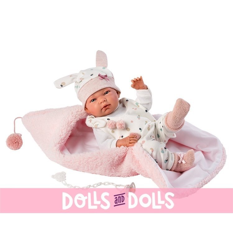 Bambola Llorens 40 cm - Nica neonata con una coperta con cappuccio