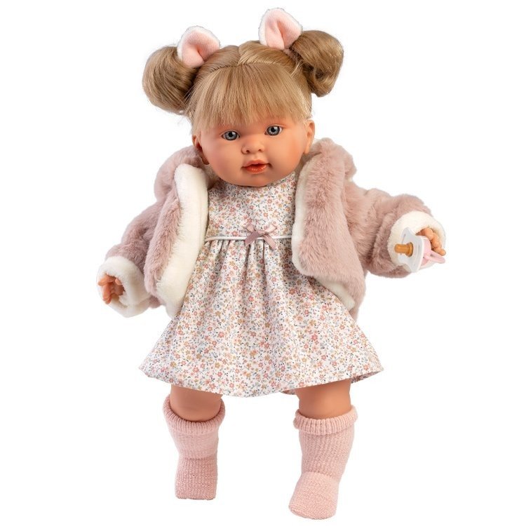 Bambola Llorens 42 cm Alexandra piangente con giacca di lana e abito floreale Dolls And Dolls Negozio di Bambole da collezione