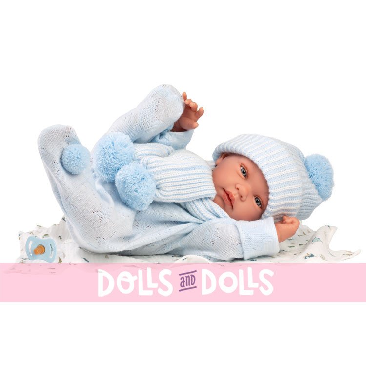 Bambola Llorens 43 cm - Tino neonato con bambi toquilla blu chiaro