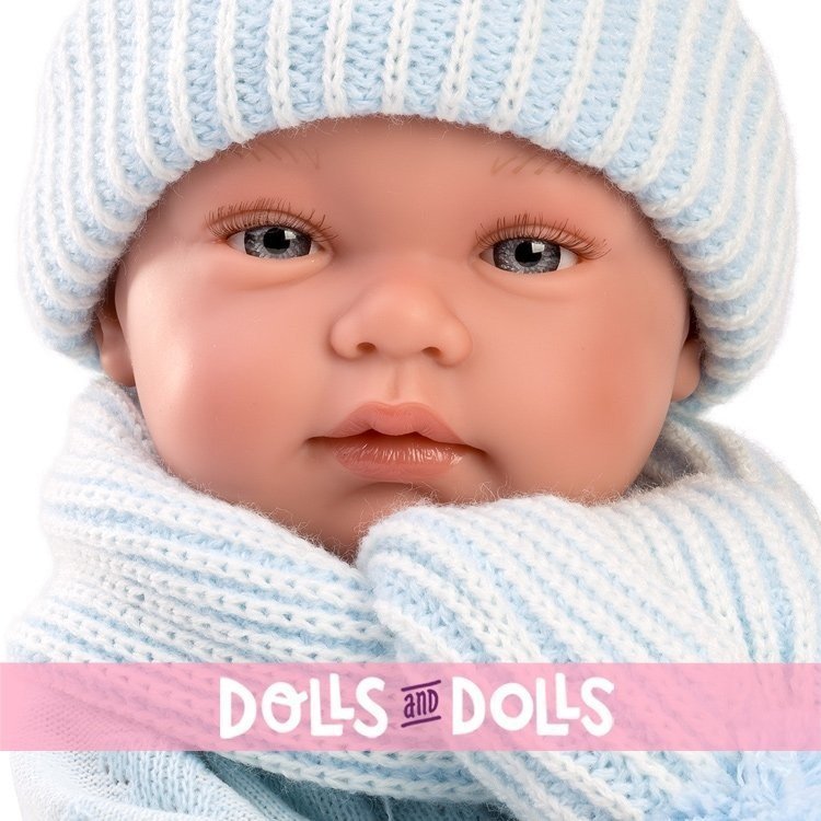 Bambola Llorens 43 cm - Tino neonato con bambi toquilla blu chiaro