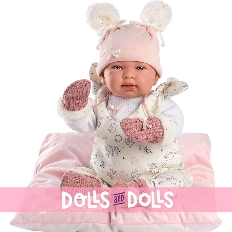 Bambola Llorens 44 cm - Neonata che piange Tina con cuscino