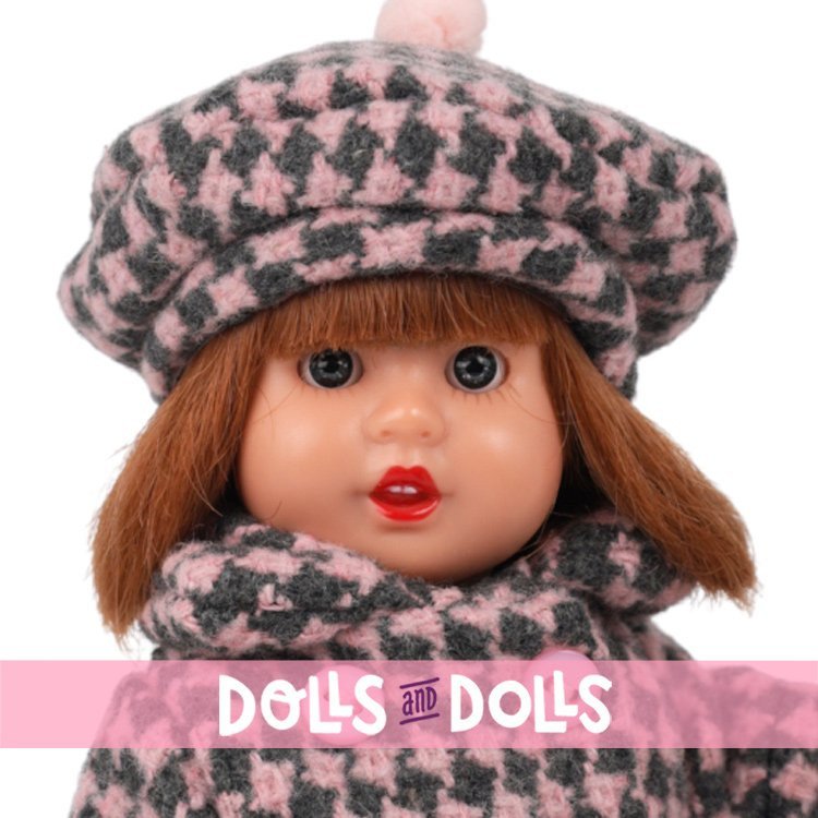 Mini bambola Mariquita Pérez 21 cm - Cappotto invernale a quadri - Rossa