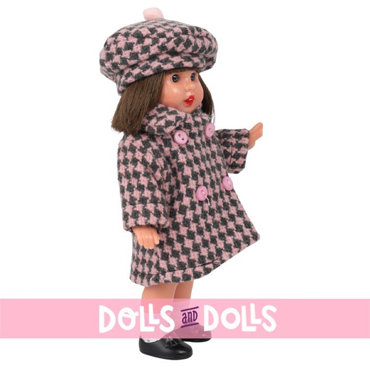 Mini bambola Mariquita Pérez 21 cm - Cappotto invernale a quadri - Bruna