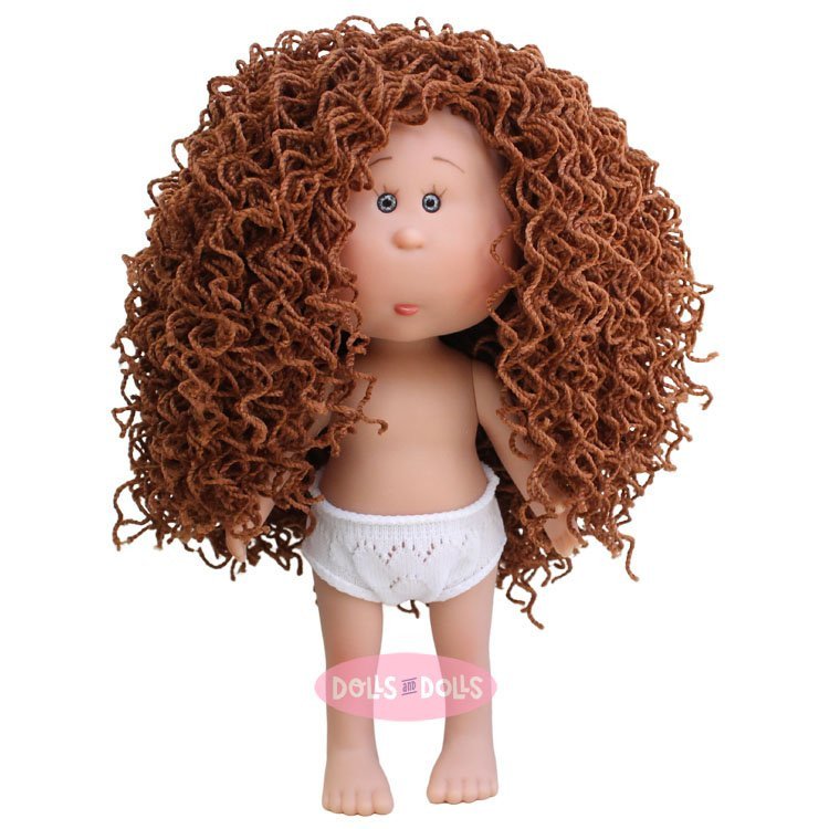Bambola Nines d'Onil 23 cm - Little Mia con capelli lanosi marroni e occhi grigi - Senza vestiti