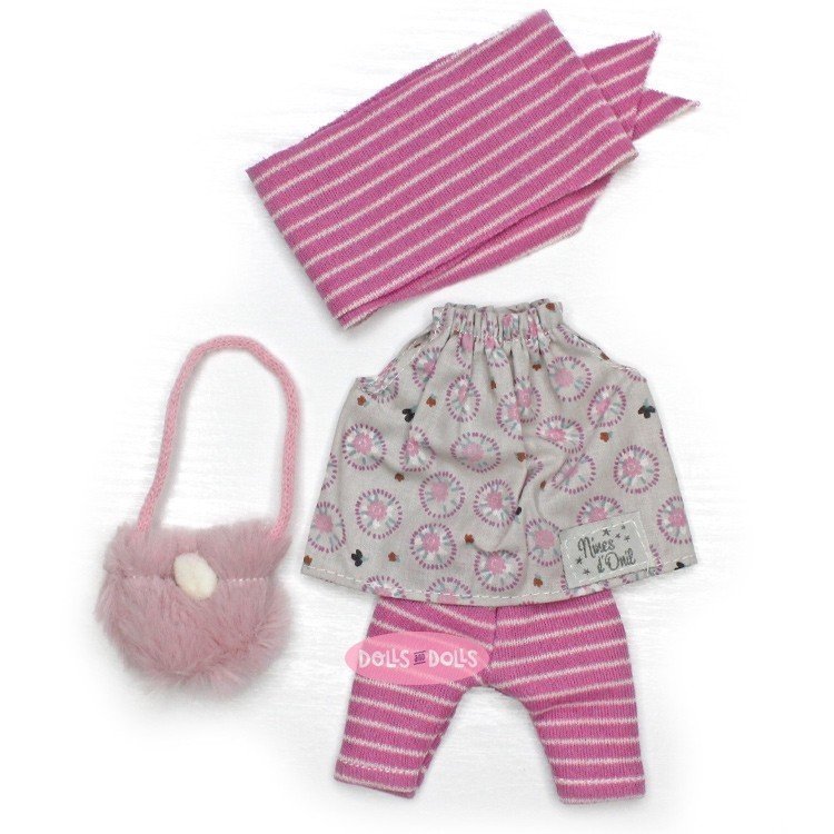 Vestiti per bambole Nines d'Onil 23 cm - Little Mia - Abito senza maniche, pantaloni, fascia per capelli e borsa