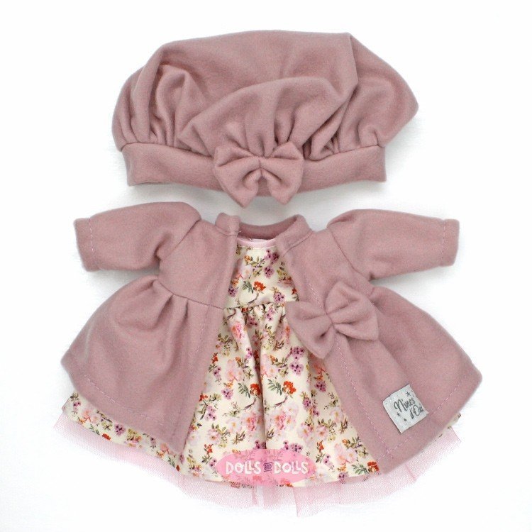 Bambola Nines d'Onil 30 cm - Mia bruna con vestito a fiori, cappotto e cappello