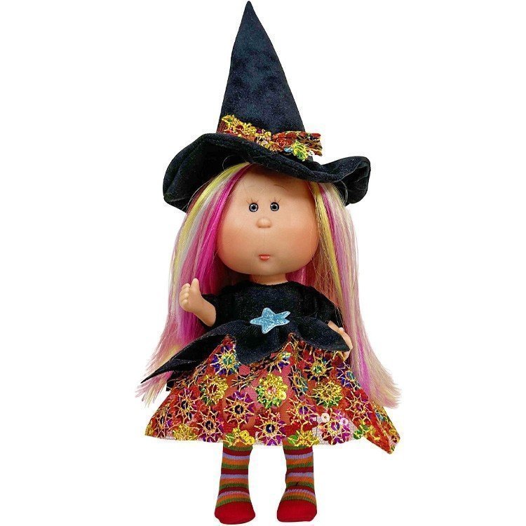 Bambola Nines d'Onil 23 cm - Little Mia Halloween con capelli lisci multicolore (Strega)
