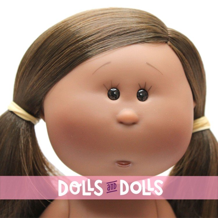 Bambola Nines d'Onil 30 cm - Little Mia afroamericana con capelli lisci e bruni con le treccine - Senza vestiti