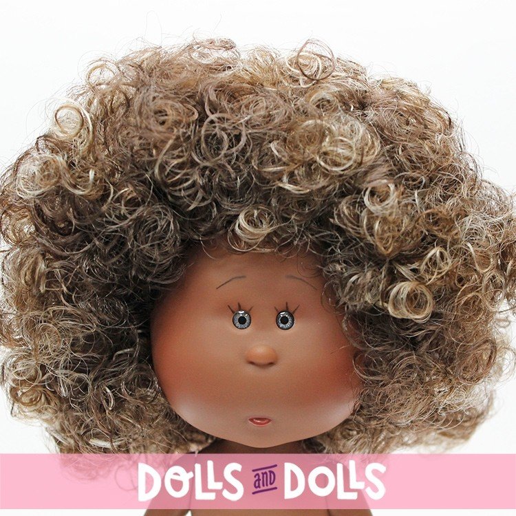 Bambola Nines d'Onil 23 cm - Little Mia con capelli ricci castano scuro e riflessi bianchi - Senza vestiti