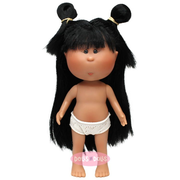 Bambola Nines d'Onil 23 cm - Little Mia con capelli neri e lisci con frangia - Senza vestiti