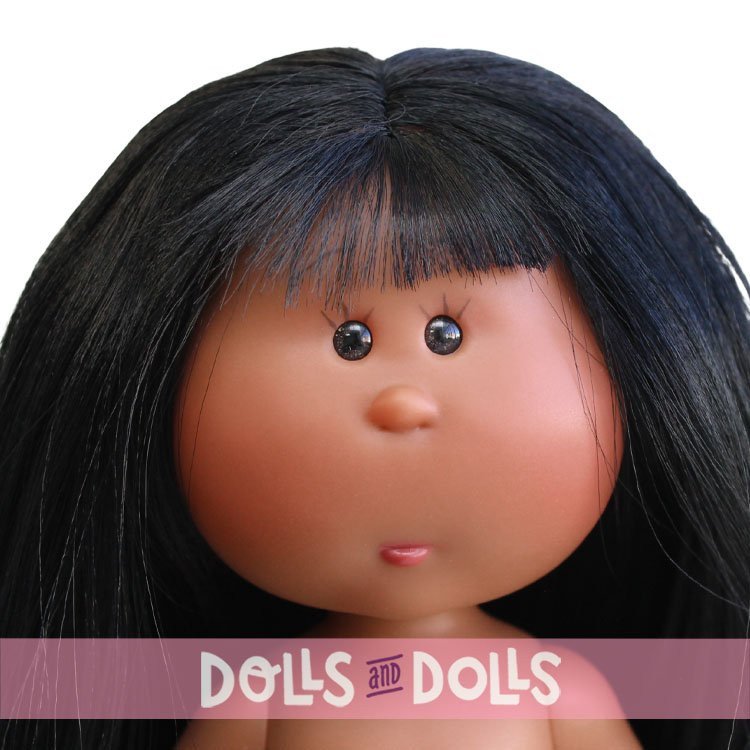 Bambola Nines d'Onil 23 cm - Little Mia con capelli lisci neri con frangia e occhi marroni - Senza vestiti