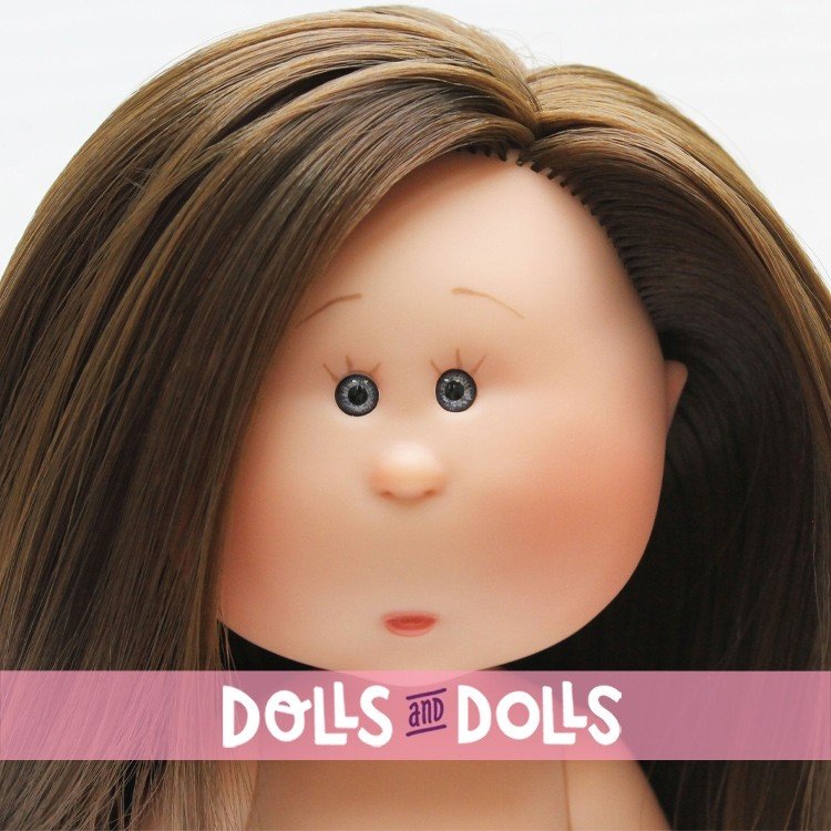 Bambola Nines d'Onil 23 cm - Little Mia con capelli lisci e castani - Senza vestiti