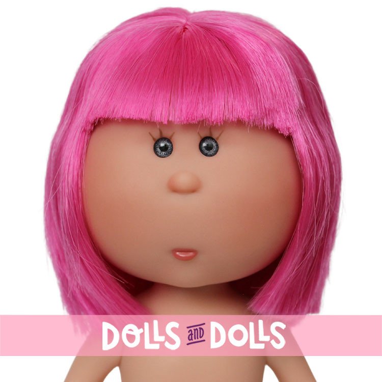 Bambola Nines d'Onil 23 cm - Little Mia con capelli lisci color fucsia e frangia - Senza vestiti