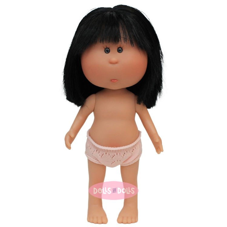 Bambola Nines d'Onil 23 cm - Little Mia con capelli neri e lisci con frangia - Senza vestiti