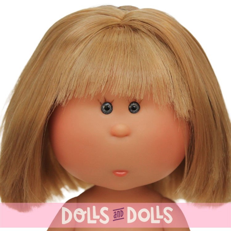 Bambola Nines d'Onil 23 cm - Little Mia con capelli lisci e biondi con frangia - Senza vestiti