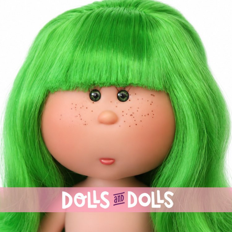 Bambola Nines d'Onil 23 cm - Little Mia con capelli lisci verdi, frangia e lentiggini - Senza vestiti