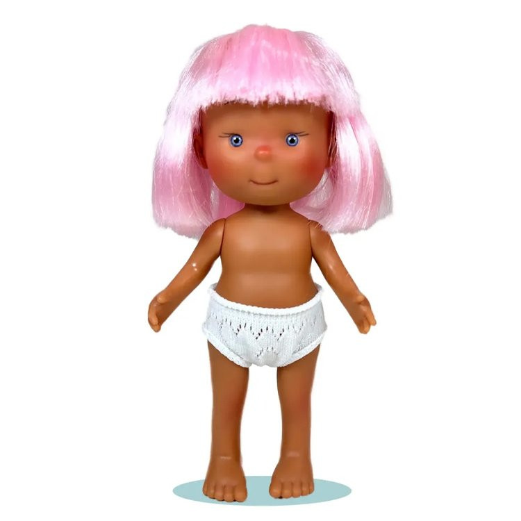 Bambola Nines d'Onil 23 cm - Little Pippa con capelli lisci rosa e frangia - Senza vestiti