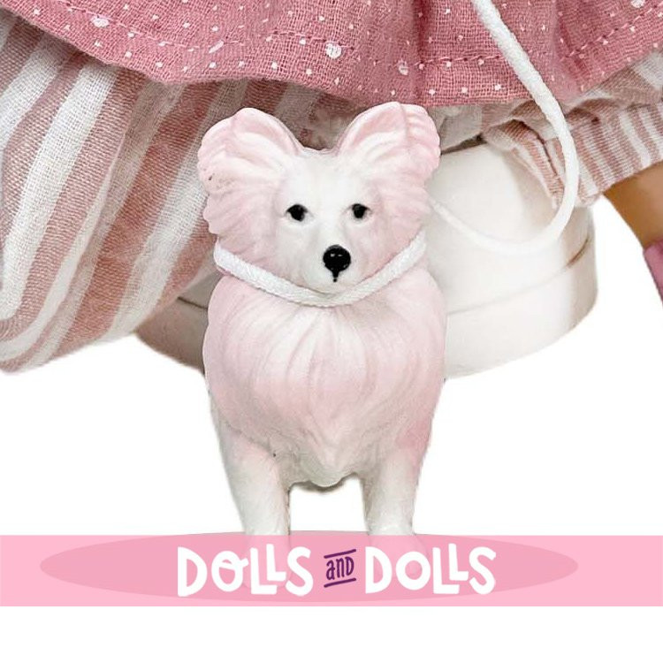 Bambola Nines d'Onil 30 cm - Mia ARTICOLATA con capelli rosa lanosi con mascotte