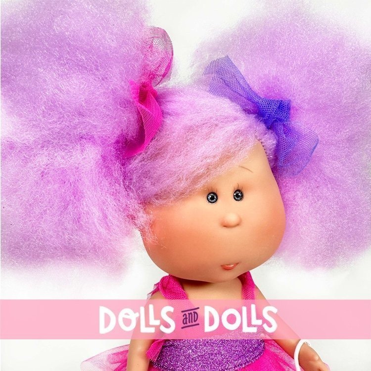 Bambola Nines d'Onil 30 cm - Mia Cotton con capelli lilla e mascotte